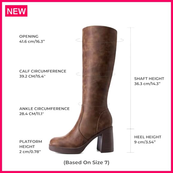 Knee High Platform Boots Chunky Heel Square Toe Side Zipper Comfortable - Picture 7 of 8